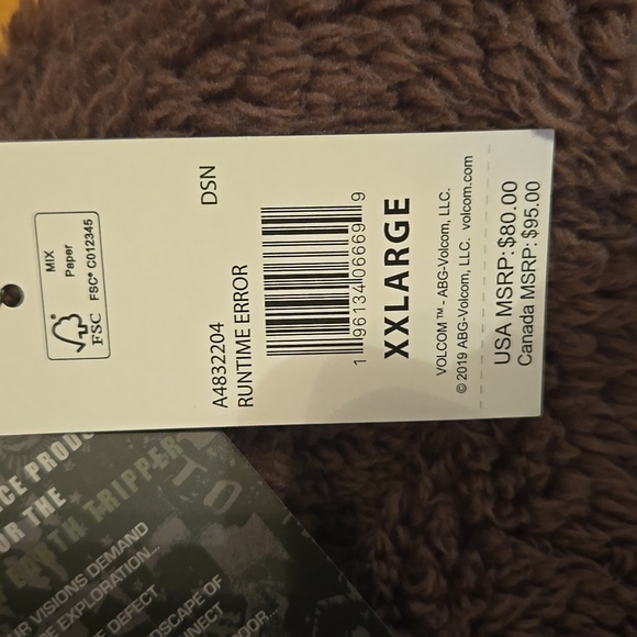 NWT Men’s Volcom "RUNTIME ERROR" made w/Faux Fur. Doe Brown and Black Colors. - Picture 12 of 15